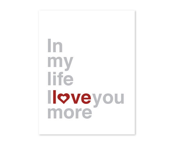 In My Life I love You More Wall Art Print The Beatles Pink Grey Heart Nursery Decor Baby