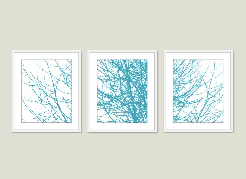 Modern Tree Branches Digital Print Set - Blue Turquoise - Rustic Woodland Home Decor - Wall Art Home Decor - Spring Summer