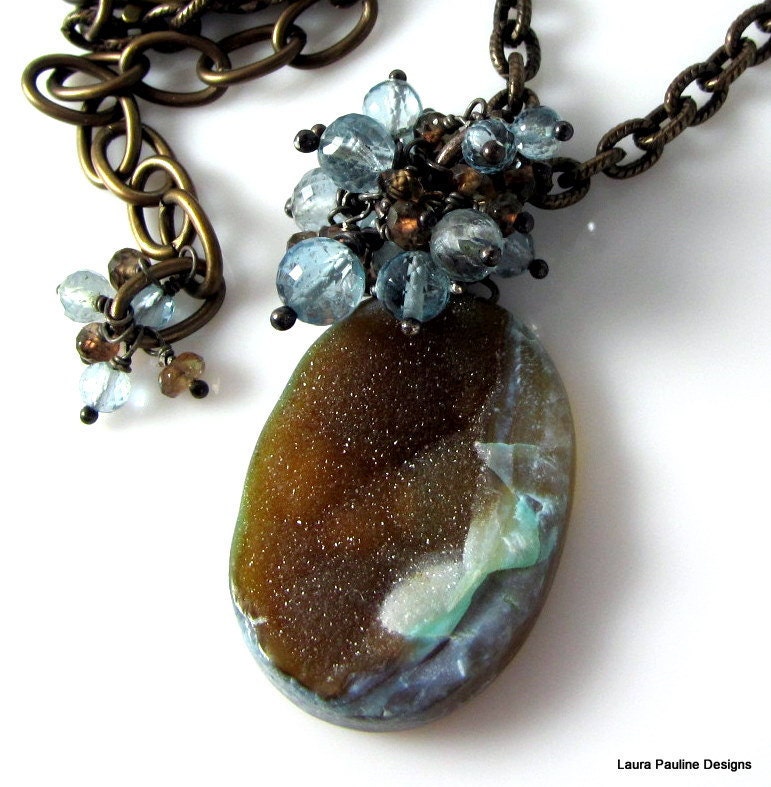 LP 657 Boro Boro Lagoon Drusy And Aquamarine One Of A Kind Necklace