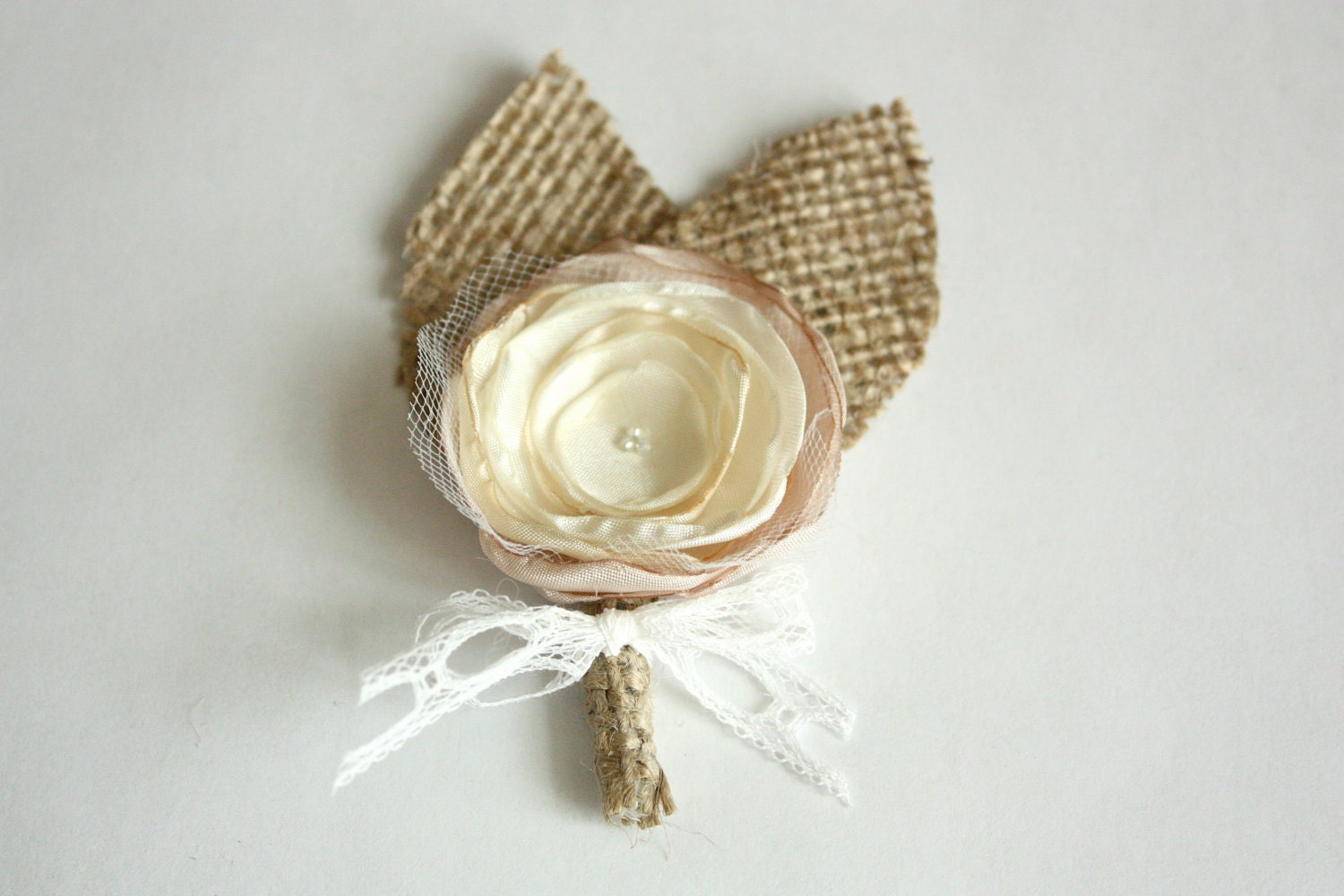 Special Order for Danielle--Boutonniere (boutineer) in Caramel Brown, Ivory Brown and Ivory with Burlap - Multiples Available