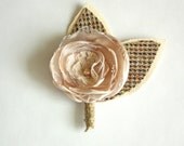 Boutonniere (boutineer) in Caramel Brown, Tweed, and Burlap