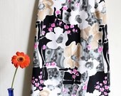 Watercolor Flowers print Purple Black White 70ies Crimplene long Wrap Skirt