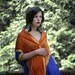 Orange Blue pleated silk Indian sari Shawl - Reserved