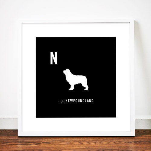 Newfoundland dog print art illustration silhouette typographic typography alphabet