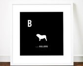 Bulldog art print poster english british illustration typography alphabet