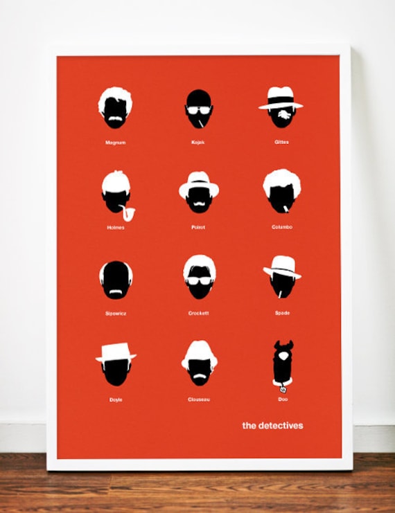Movie poster TV Detectives art print illustration Retro sherlock holmes