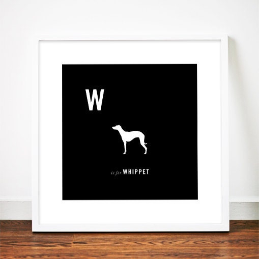 Whippet print poster art illustration silhouette typography alphabet