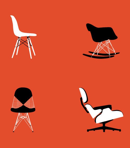 Eames poster art print Mid Century Modern Chair illustration Retro