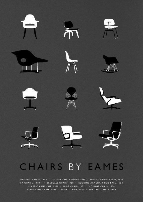 Eames poster art print Mid Century Modern Chair illustration Retro