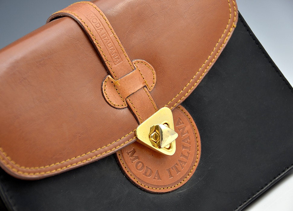 Black Brown Bag Moda Italiana Leather Italian by NewToVous on Etsy