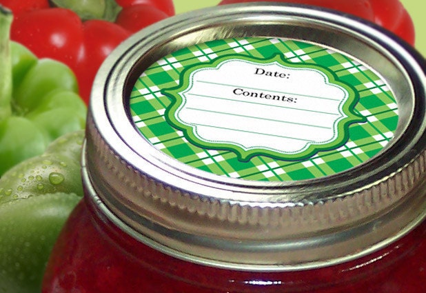 BRIGHT Plaid Canning Jar labels, 2 inch round stickers for mason jars, great for jam,  jelly, food preservation