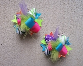 Hair Bows Set 2---MINI Funky Fun Over the Top Bows---Funky Cheetah Rock Star---Lime, PInk, Purple, Turquoise, Cheetah and Zebra Print