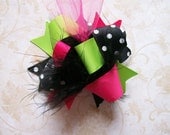 M2M Peaches N Cream--Hair Bow---MINI Funky Fun Over the Top Bow---Pink, Lime and Black
