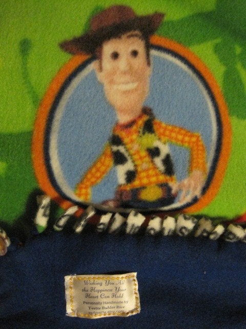Buzz, Woody and Jessie on Green with Blue Handmade Blanket