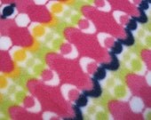 Blanket  2 Layer Handmade Fleece - Oval Swirls in Navy Blue, White, Yellow and Green on Pink with Green