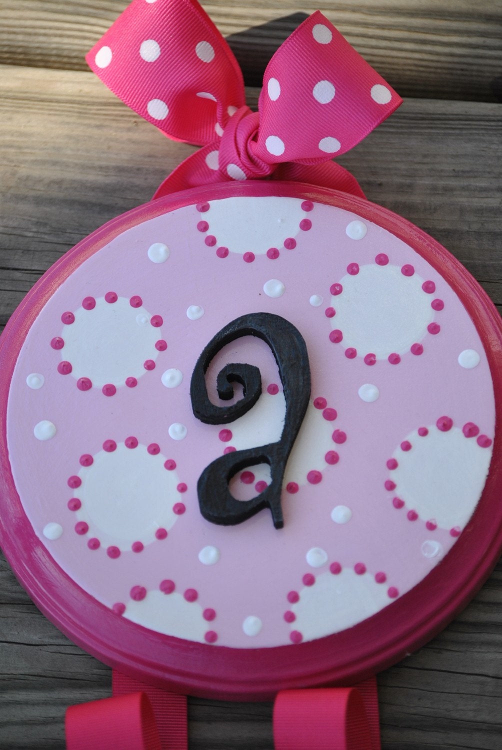 Hairbow Holder - WHIMSICAL DOTTIE Design - Medium - Handpainted and Personalized Bow Holder