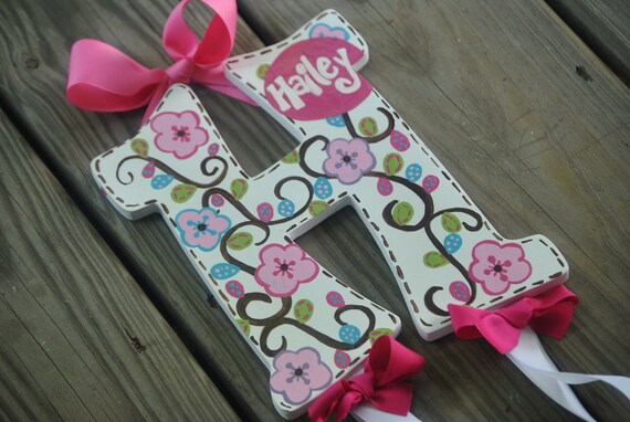 Bow Holder - FANCIFUL WHIMSY Design  - Initial  - Handpainted and Personalized Hairbow Holder