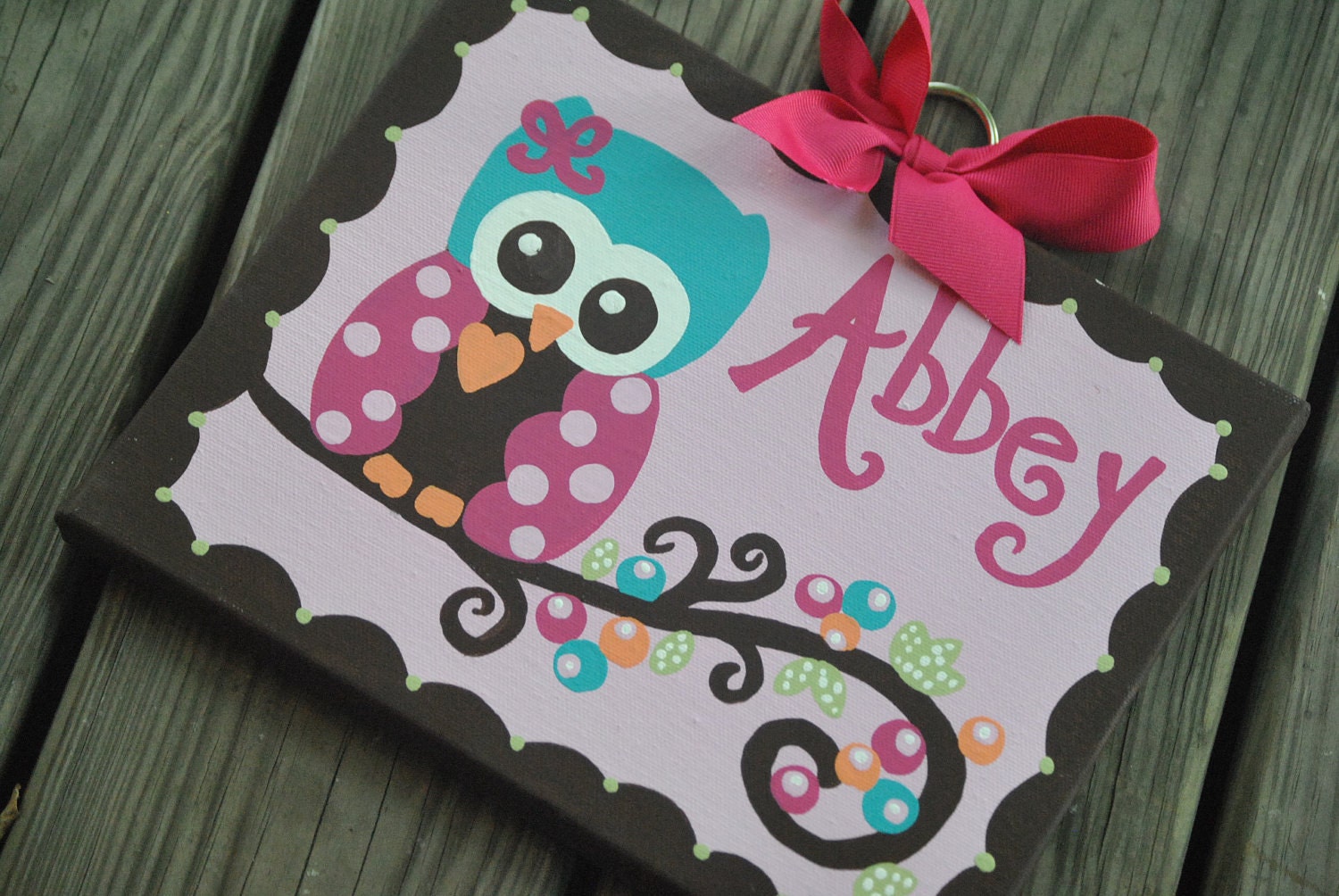 LEYAH OWL - Handpainted Custom Name Canvas 8x10