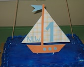 Sailboat and Happy Birthday Bunting Banner Cake Topper