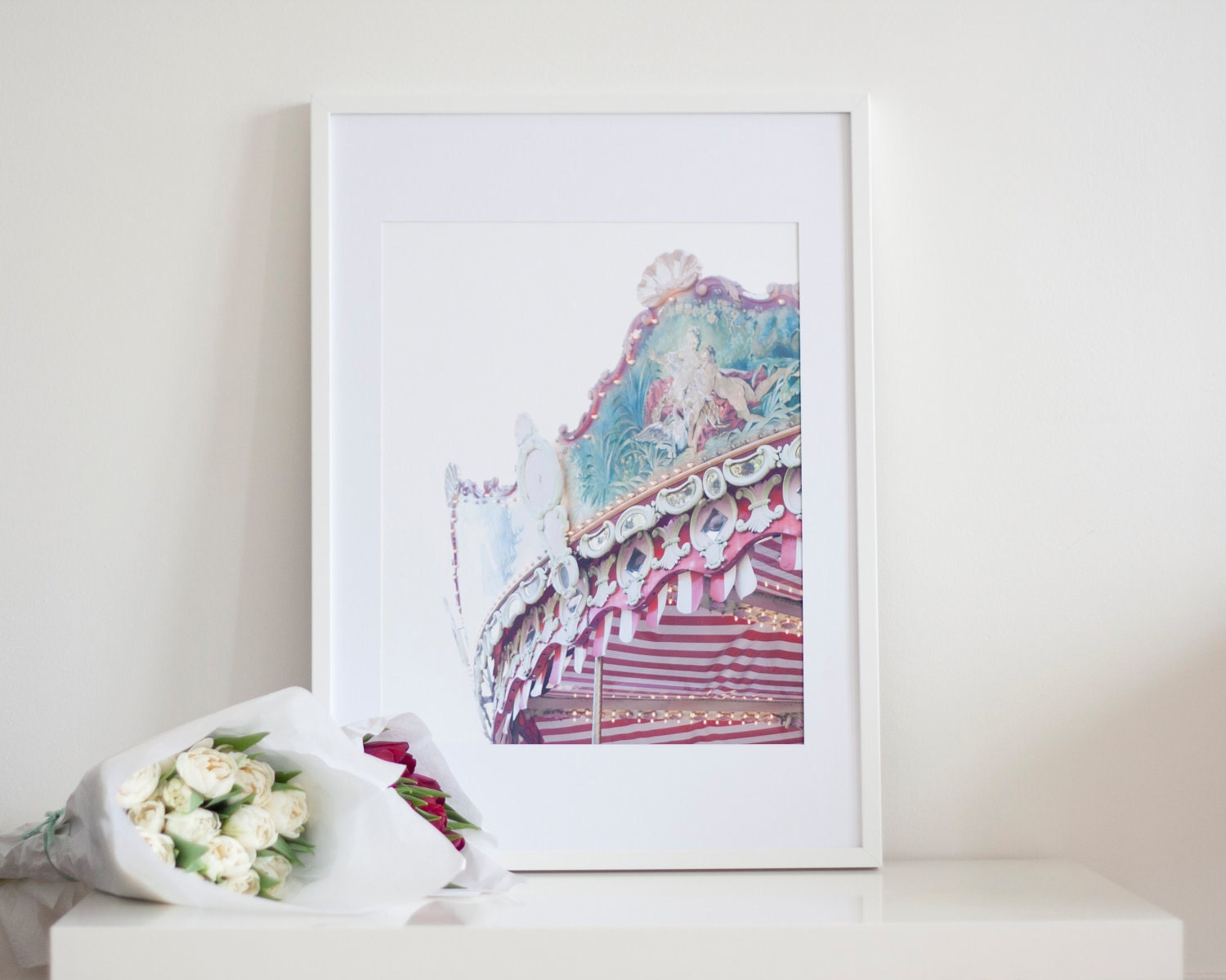 French Carousel Photography Carnival France Photo - 16 x 20 - Fine Art Photography print - French Home decor Children Pink Fun Wall art