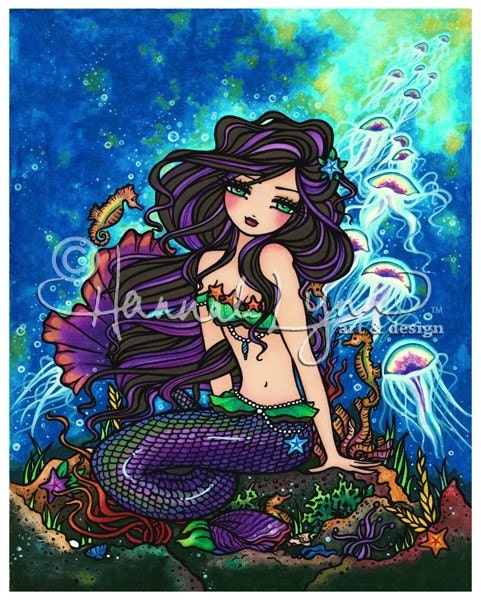 Kathleen Jellyfish Mermaid 8x10 Art Print Fantasy Ocean Original Artwork Hannah Lynn