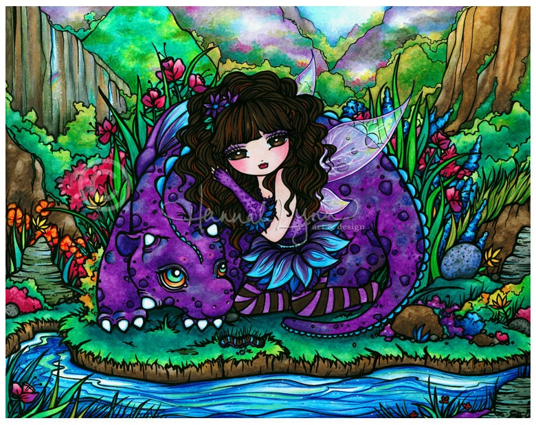 Fairy Dragon Art Print Fantasy 8x10 by Hannah Lynn