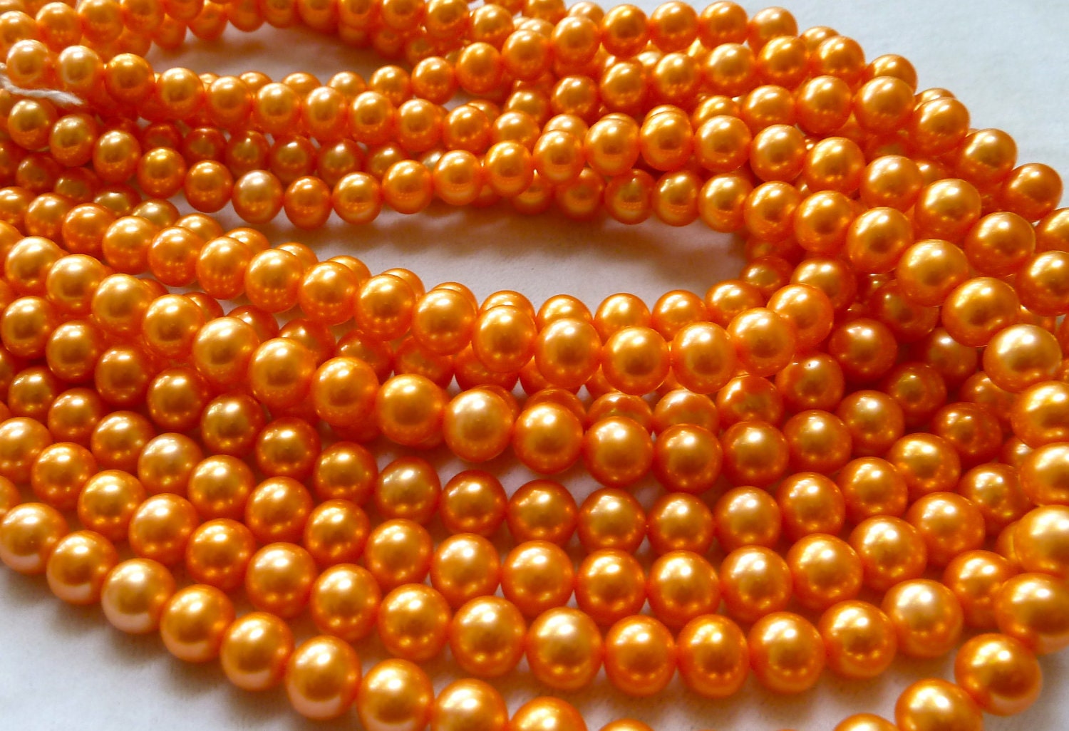 Orange Freshwater Cultured Pearls (FULL STRAND) - 6-6.5mm - High Luster - Fine Quality