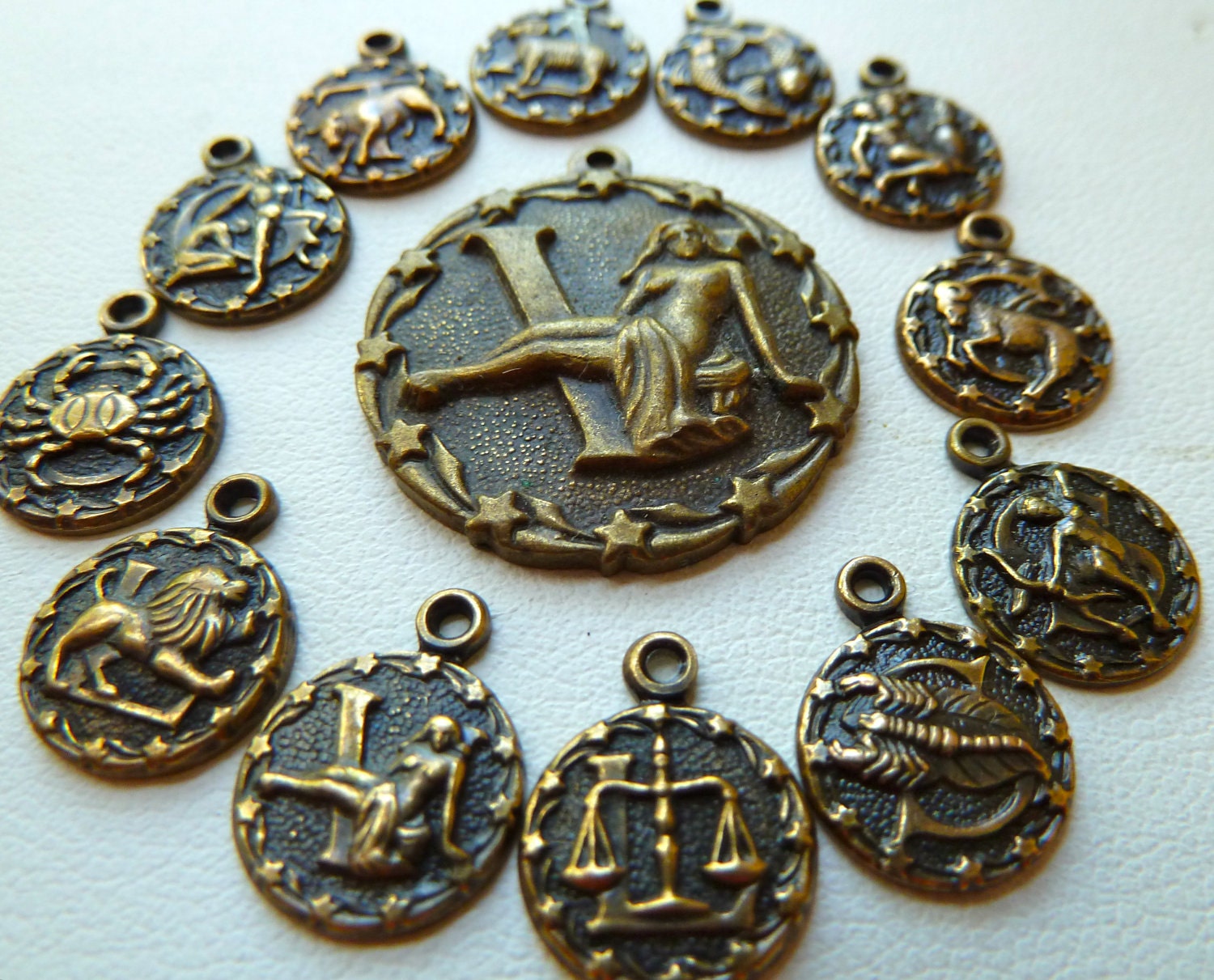 12 Zodiac Charms - 12 Birth Signs - plus Virgo the Virgin Focal Pendant for August 23 to September 22 - Raised Detail - Qty 1 Set