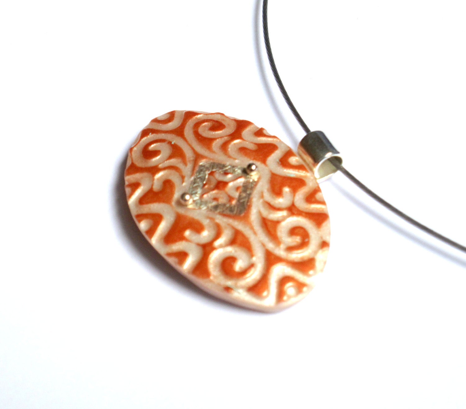 Copper Silver Polymer Clay Pendant necklace
