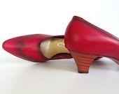 1960's Red Leather Wingtip Heels ... size 6 - 7
