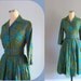 1950's dress / 50s 60s vintage silk flowers full skirt & blouse with wide belt ... 25.5 waist
