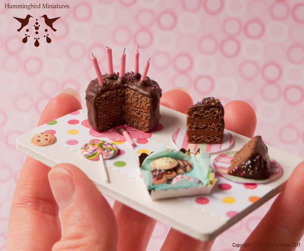 Chocolate Birthday Cake Board 1/12 scale dollhouse miniature