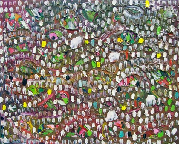Original Oil Painting Abstract Palette Knife Art Pink Green White Home Decor