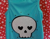 Blue XL Cotton Tank with Appliqued Skull