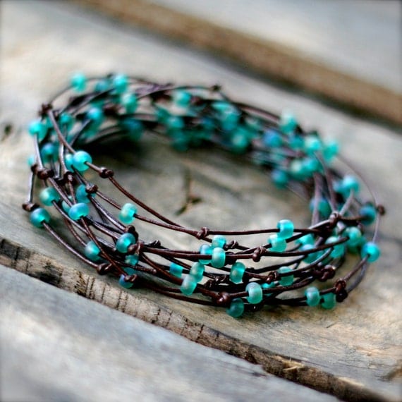 Brown/Turquoise BIRDS NEST Wrap Bracelet