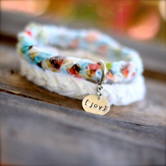 CLOUDY SKIES Braided Fabric Bracelet with Hand-Stamped Tag