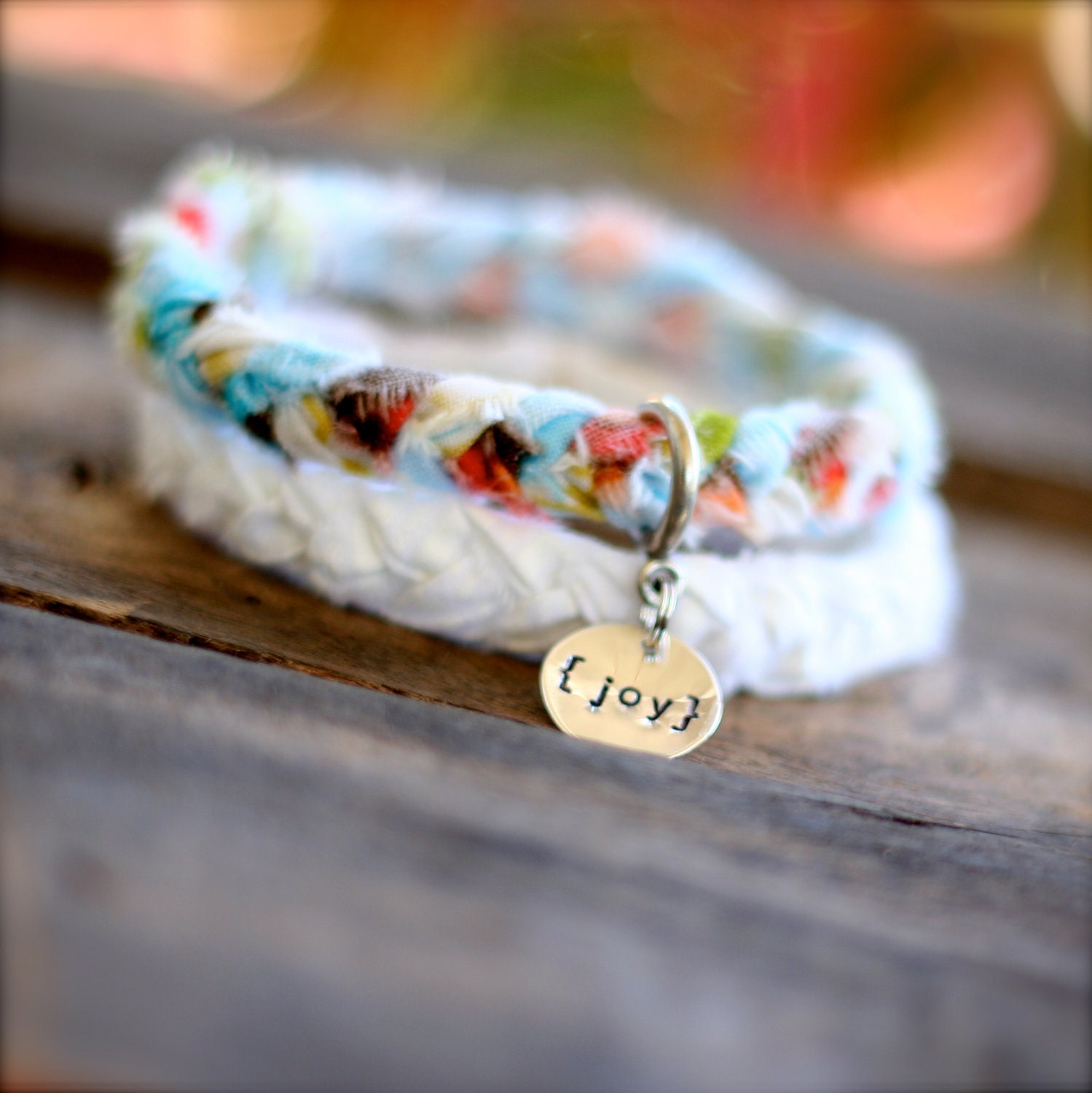 CLOUDY SKIES Braided Fabric Bracelet with Hand-Stamped Tag