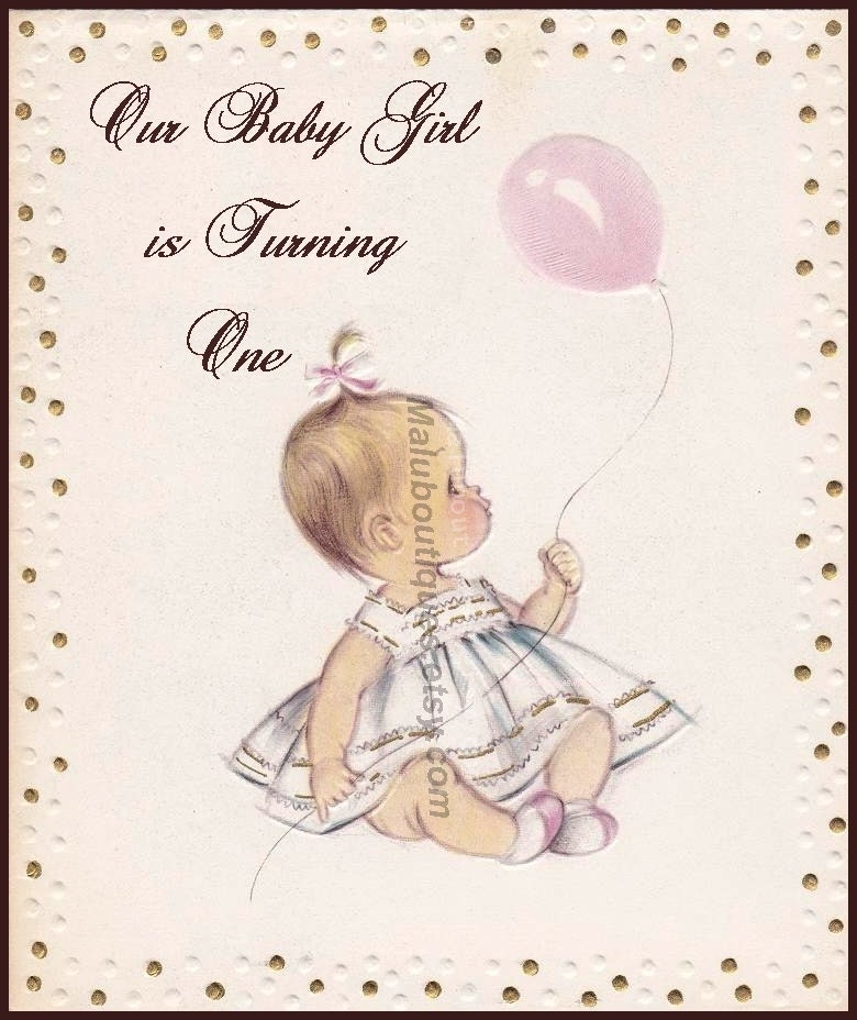 Baby Girl 1st Birthday with Balloon