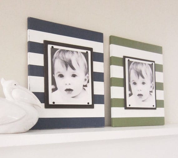 Large Navy Blue Wood Stripe Frame for 8x10
