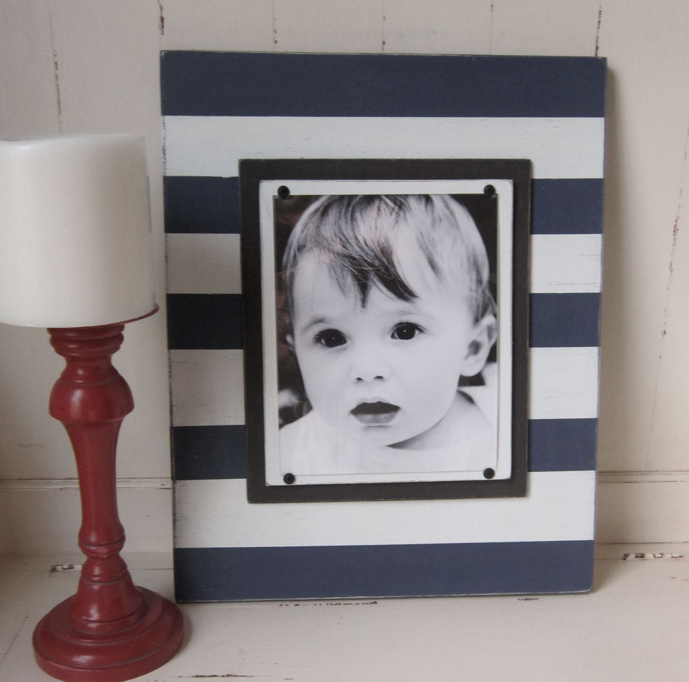 Large Navy Blue Wood Stripe Frame for 8x10