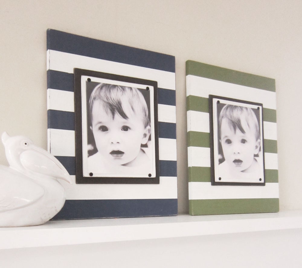 Large Navy Blue Wood Stripe Frame for 8x10