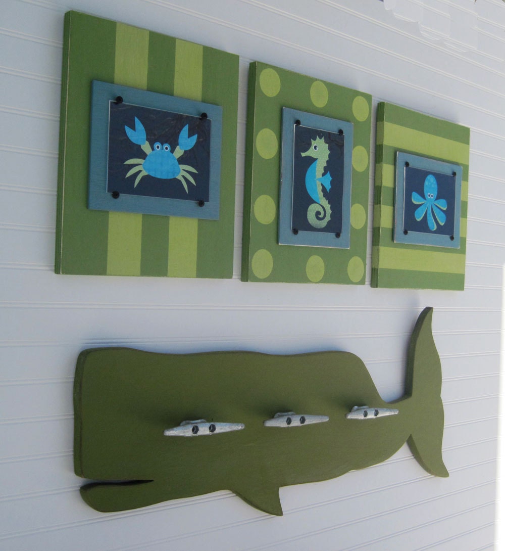 Seafoam Whale Coat Rack with Boat Cleats