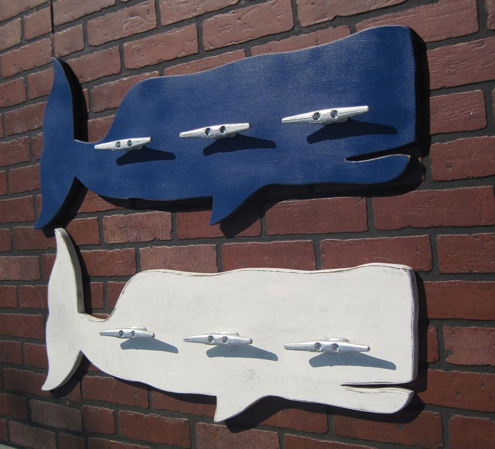 Navy Blue Distressed Whale Coat Rack with Boat Cleats