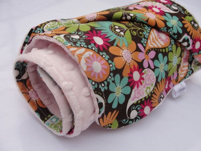 Baby Girl Pink Minky Blanket with Brown Flower and Paisley Cotton Print