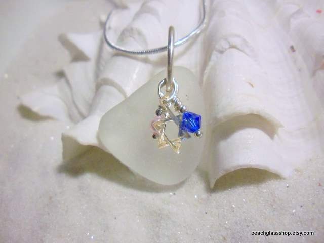 Sea Glass Star of David Hanukkah Beach Glass Necklace