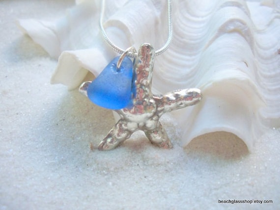 Beachglass Seaglass Starfish STERLING Necklace Starfish Charm