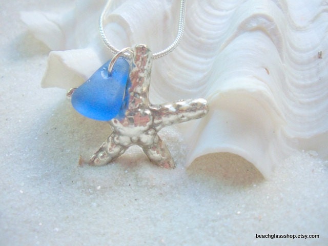 Beachglass Seaglass Starfish STERLING Necklace Starfish Charm