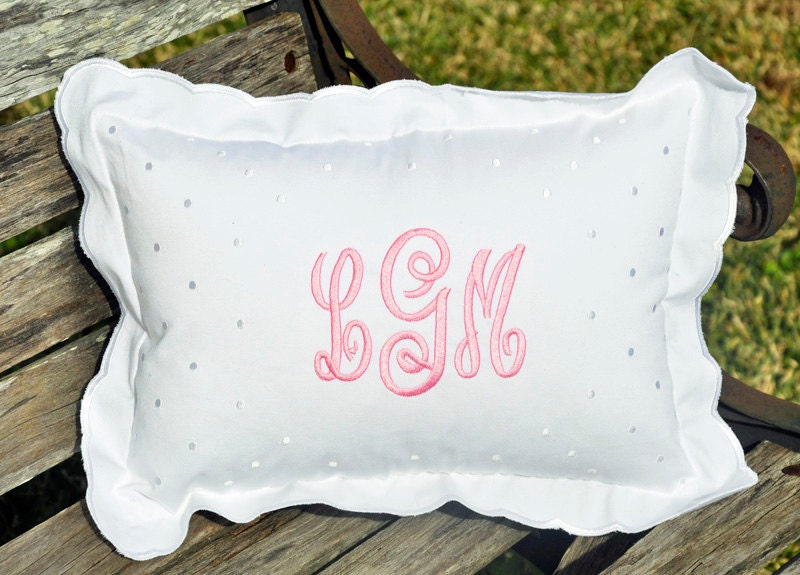 Monogrammed Pillow with Scalloped Edge and Dots