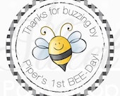 24 Birthday Favor Sticker Labels - Bumble Bee - Personalized