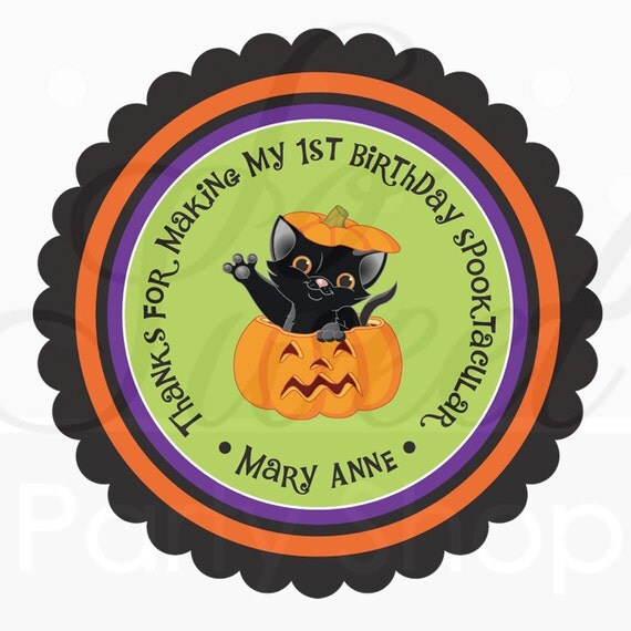 24 Halloween Stickers Personalized - Cat Pumpkin - Favor Sticker Labels - Halloween Decorations Il_570xn